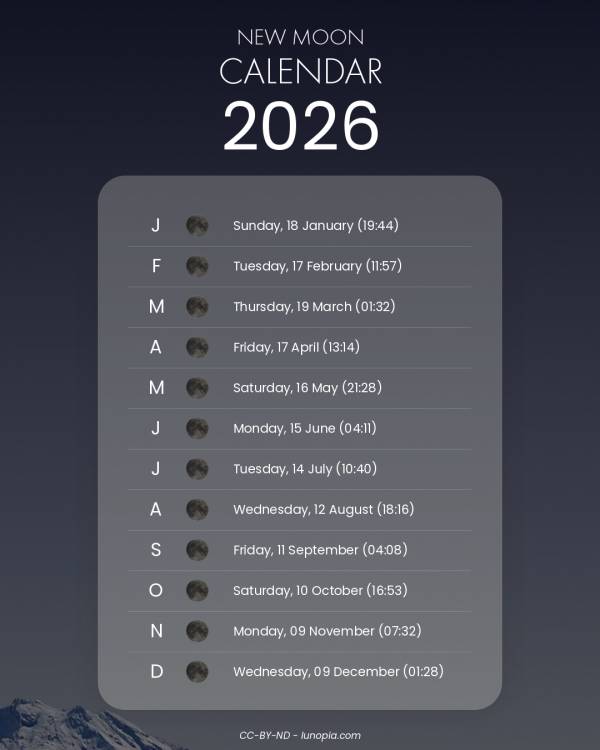 New moon calendar 2026