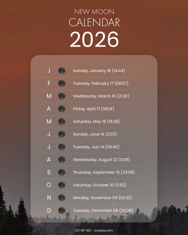 New moon calendar 2026