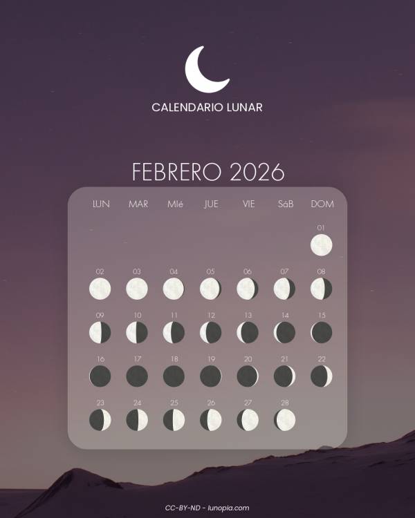 Calendario lunar febrero 2026