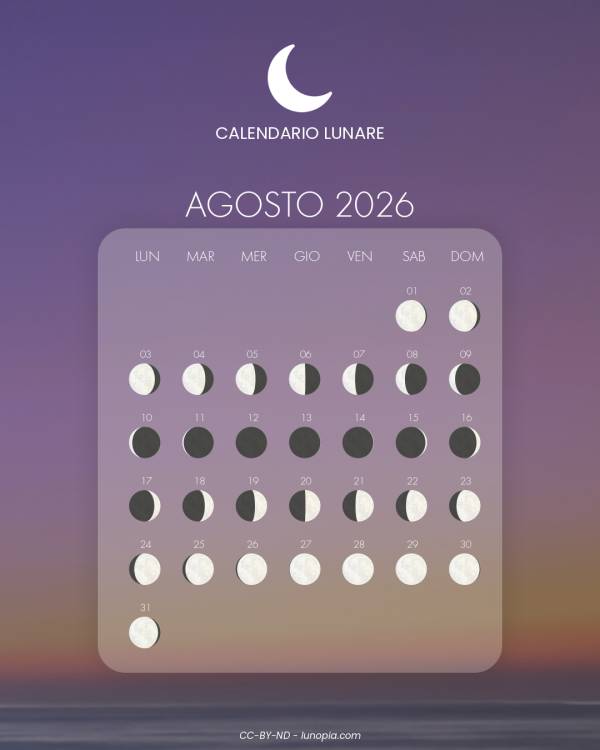 Calendario lunare agosto 2026