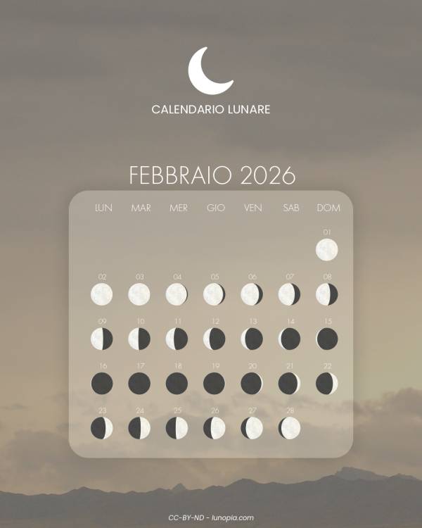 Calendario lunare febbraio 2026