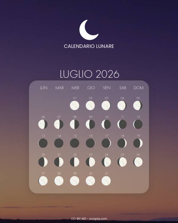 Calendario lunare luglio 2026