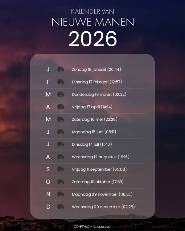 Kalender van nieuwe manen 2026