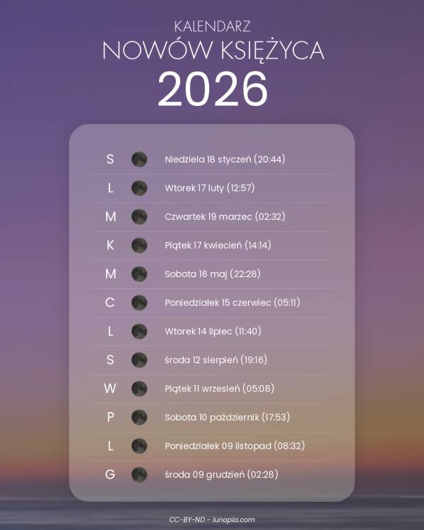 Kalendarz nowów księżyca 2026