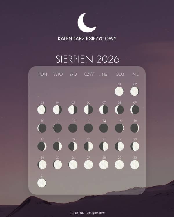Kalendarz księżycowy sierpień 2026
