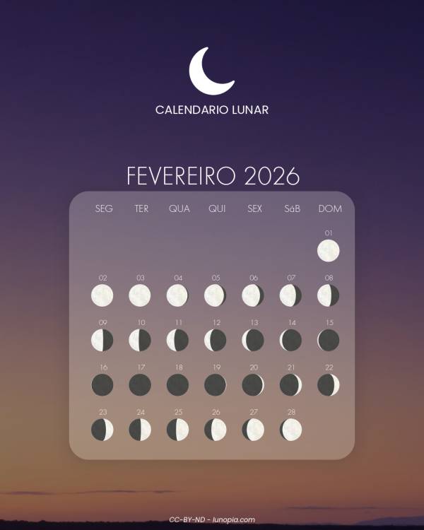 Calendário lunar fevereiro 2026