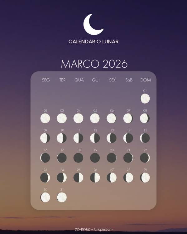 Calendário lunar março 2026