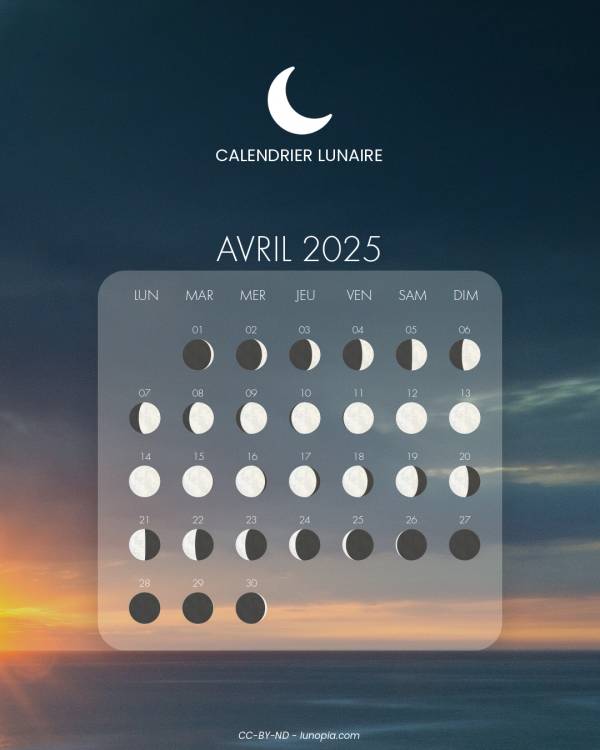 Calendrier lunaire avril 2025