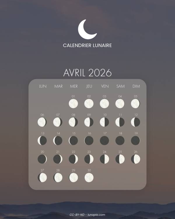 Calendrier lunaire avril 2026