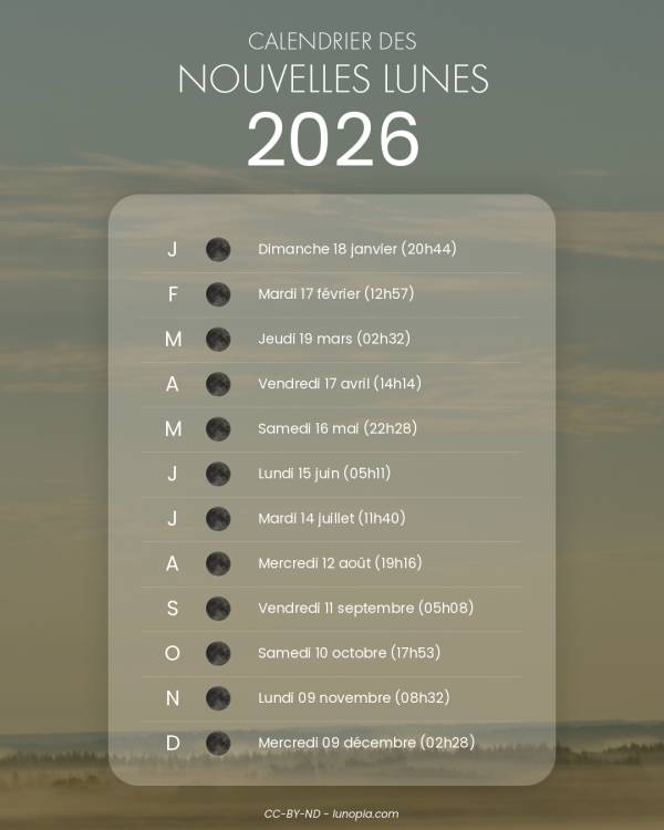 Calendrier des nouvelles lunes 2026