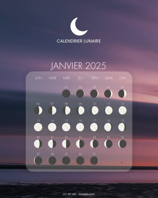 Calendrier lunaire janvier 2025