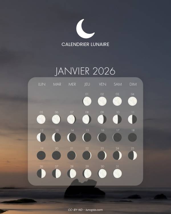 Calendrier lunaire janvier 2026