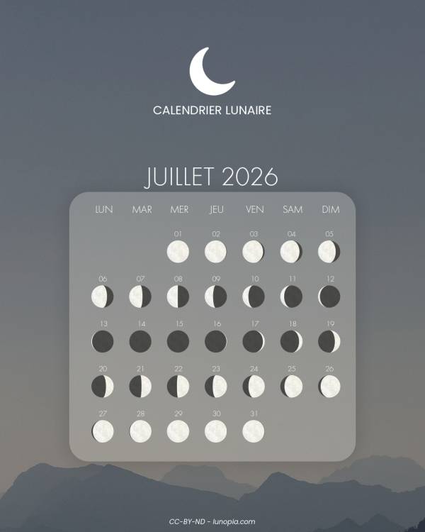 Calendrier lunaire juillet 2026