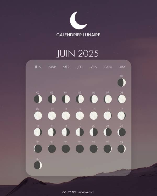Calendrier lunaire juin 2025