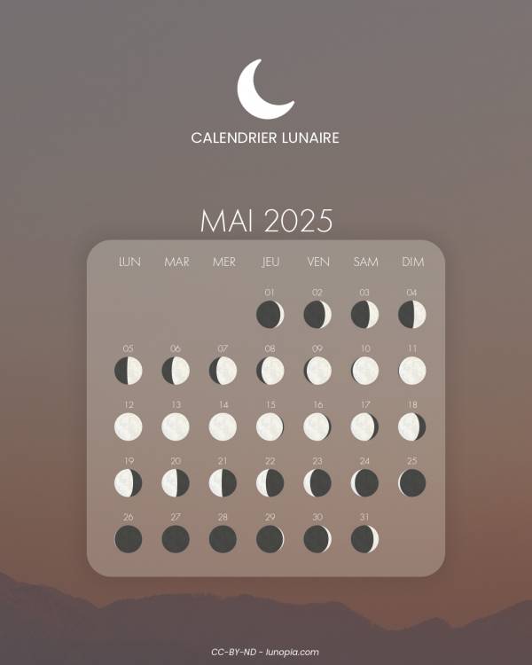 Calendrier lunaire mai 2025