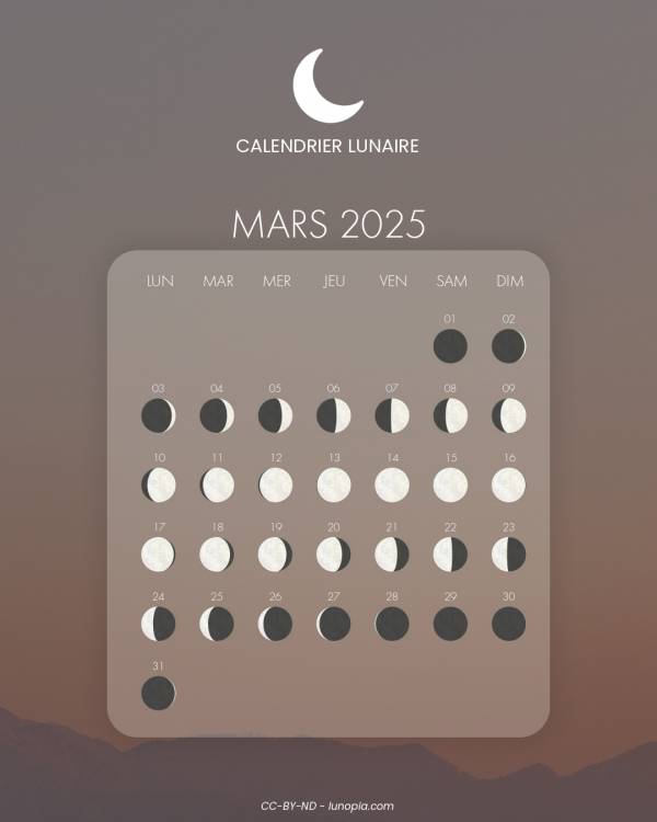 Calendrier lunaire mars 2025