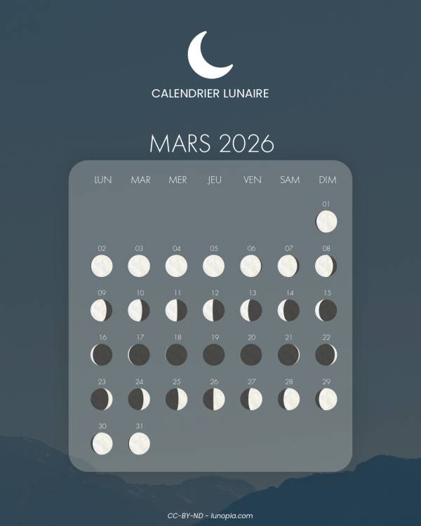 Calendrier lunaire mars 2026