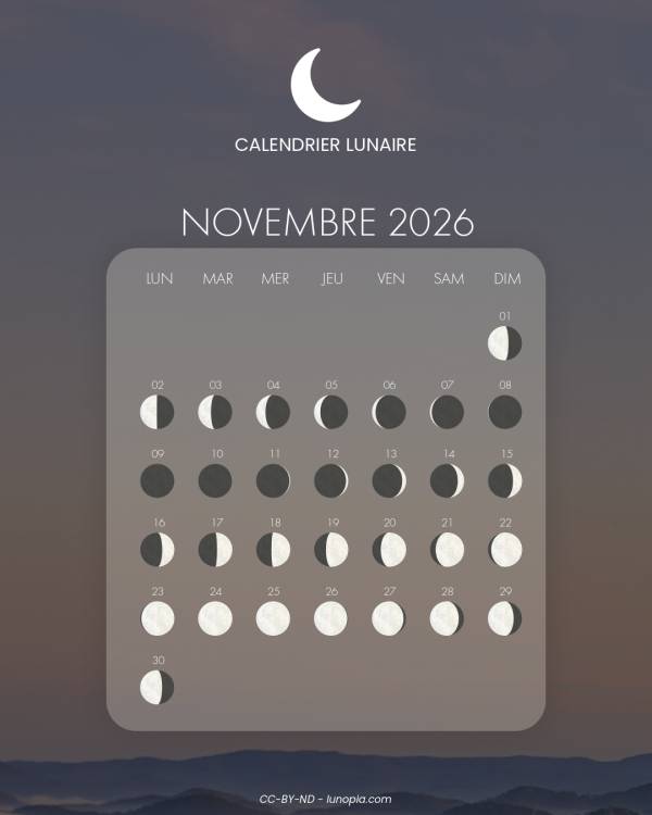 Calendrier lunaire novembre 2026