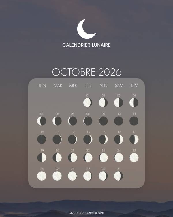 Calendrier lunaire octobre 2026